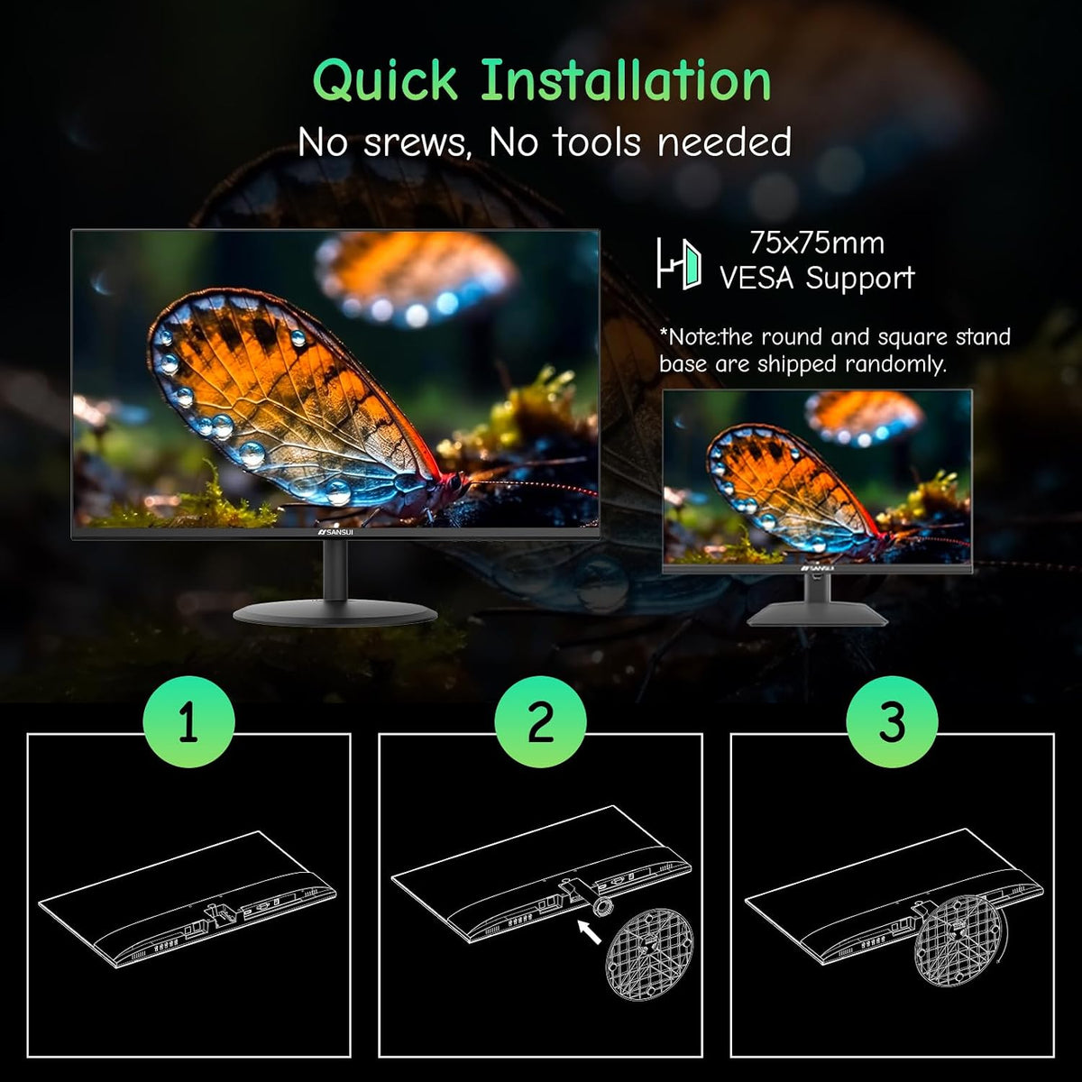 Computer Monitor 24 inch Eye Care FHD 1080P Display HDMI,VGA Ports with 178° Viewing Angle/Frame-Less/Tilt/VESA