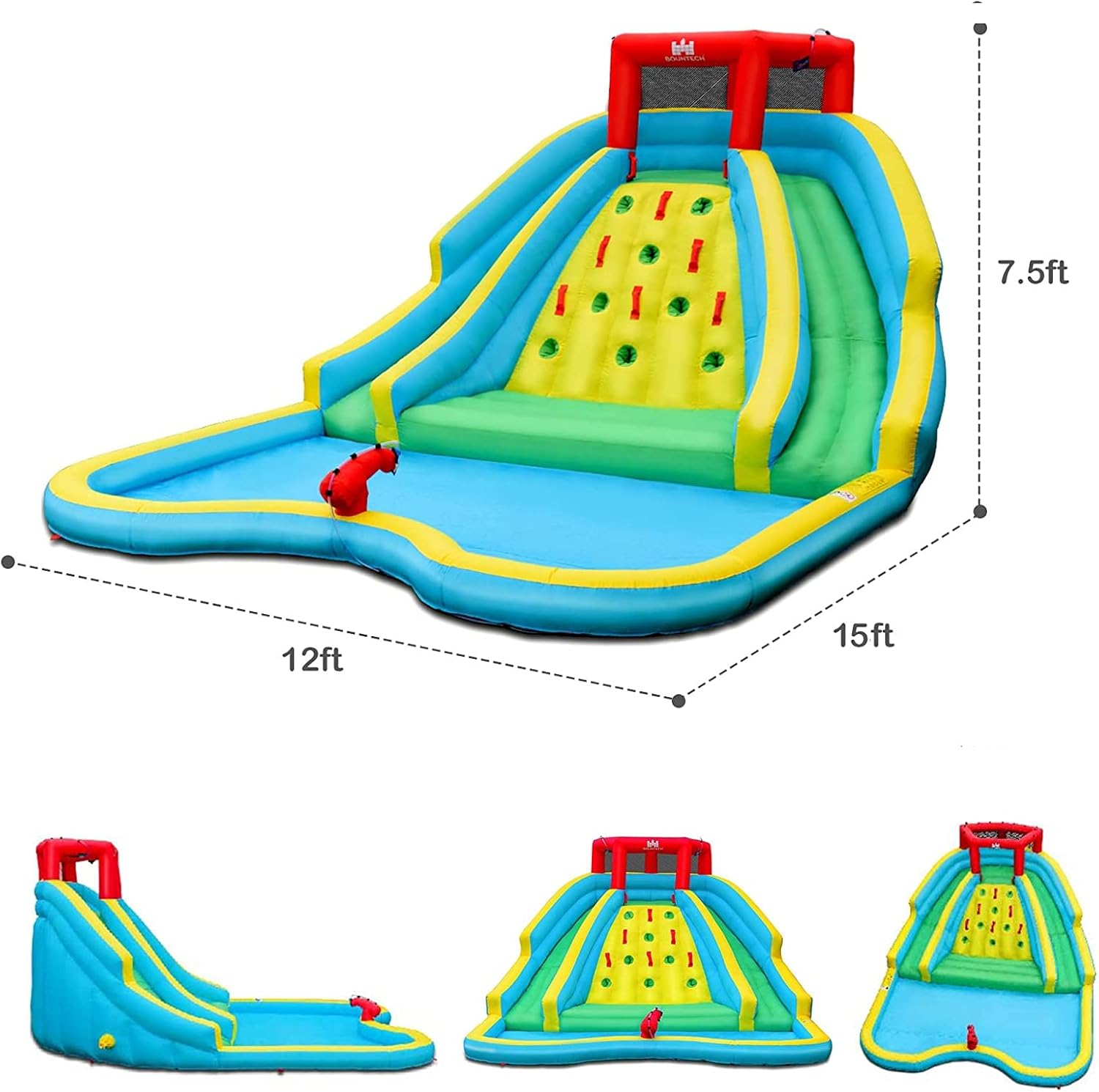 Inflatable Water Slide Park, 15x12FT Double Slides Kids Mega Waterslide for Outdoor Racing Fun, Heavy Climbing Wall
