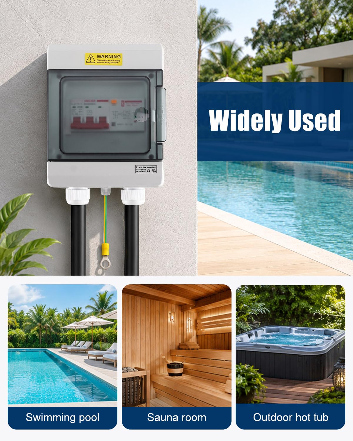 50A Spa GFCI Disconnect Panel, 240V IP66 Outdoor Breaker Box