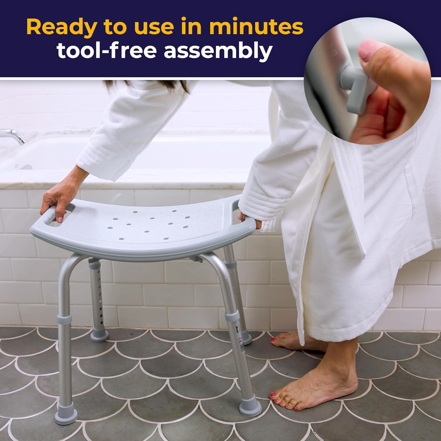 Shower Chair for Inside Tub & Shower, Adjustable Bath Seat with Suction Feet, Non-Slip Stool for Elderly & Disabled