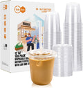 Disposable Plastic Cups with Lids and Straws, 12 OZ, 100 Pack
