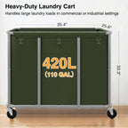 Commercial Laundry Cart with Lockable Wheels, Large 420L Industrial Rolling Laundry Hamper with Steel Frame