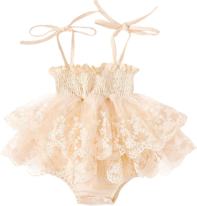 Newborn Baby Girl Summer Outfit Sleeveless Ruffle Smocked Halter Tulle Romper Dress One-piece Jumpsuit Clothes