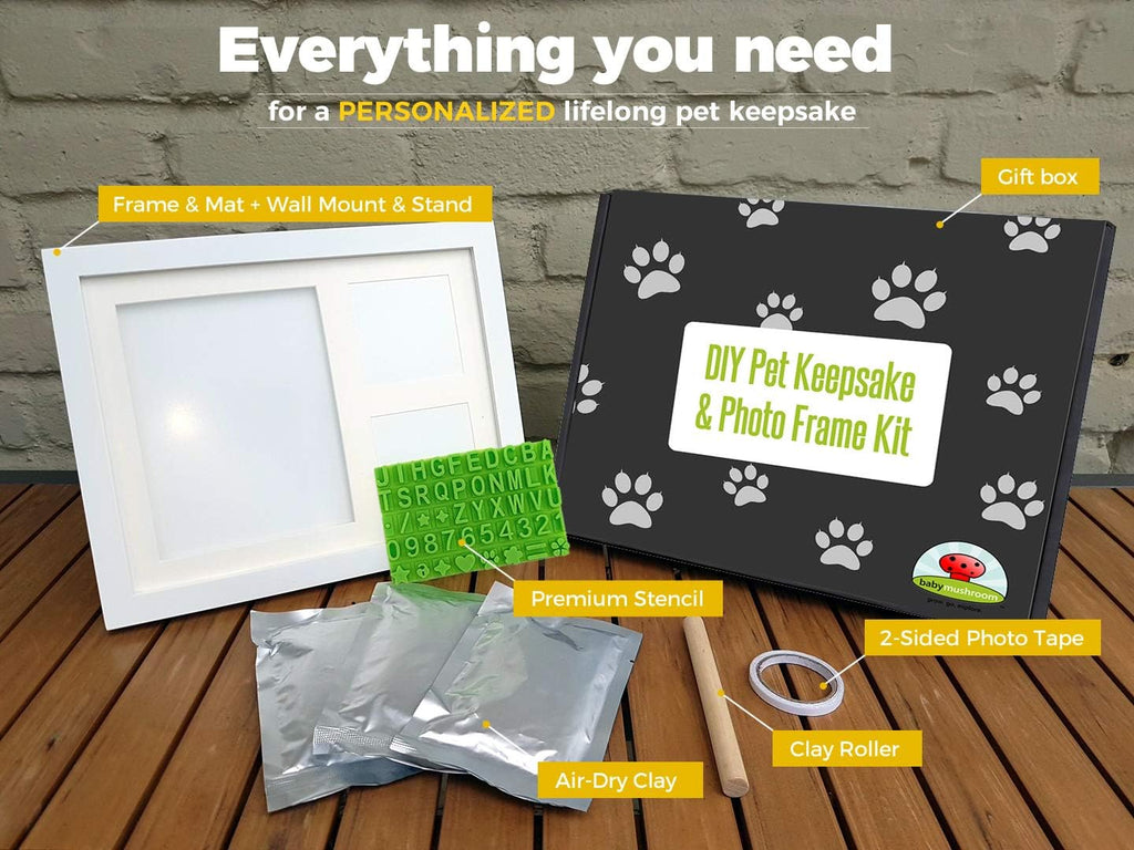 Ultimate Dog or Cat Paw Print Keepsake Kit & Picture Frame - Premium Wooden Photo Frame, Clay Mold for Pet Pawprint &