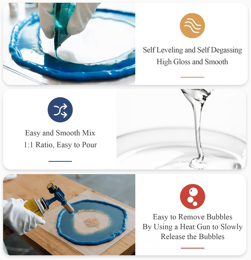 Epoxy Resin, 8.8OZ Epoxy Resin Crystal Clear, Not-Yellowing No-Bubble, Self Leveling Easy Pour/Mix 1:1 Casting Kit &