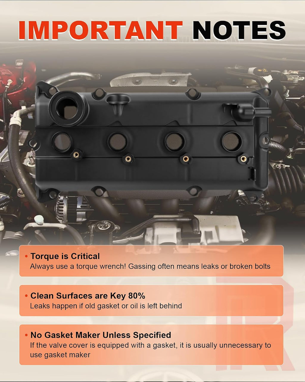 Engine Valve Cover w/Gasket, Bolts, Oil Cap for Select Ni-ssan 2.5L Models