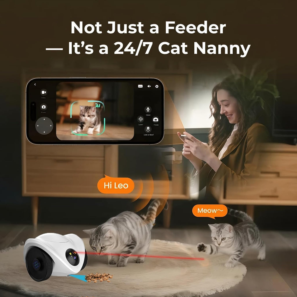 Robot Pet Camera with One-Tap Treat Dispensing | Mobile 360° Monitor, 2-Way Audio, and Smart Tracking | No Monthly