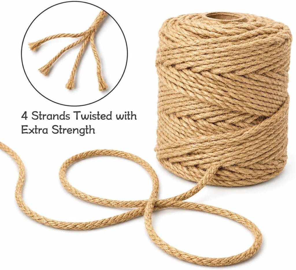 5MM x 197 Feet Natural Jute Twine, 12Ply Twisted Jute Rope