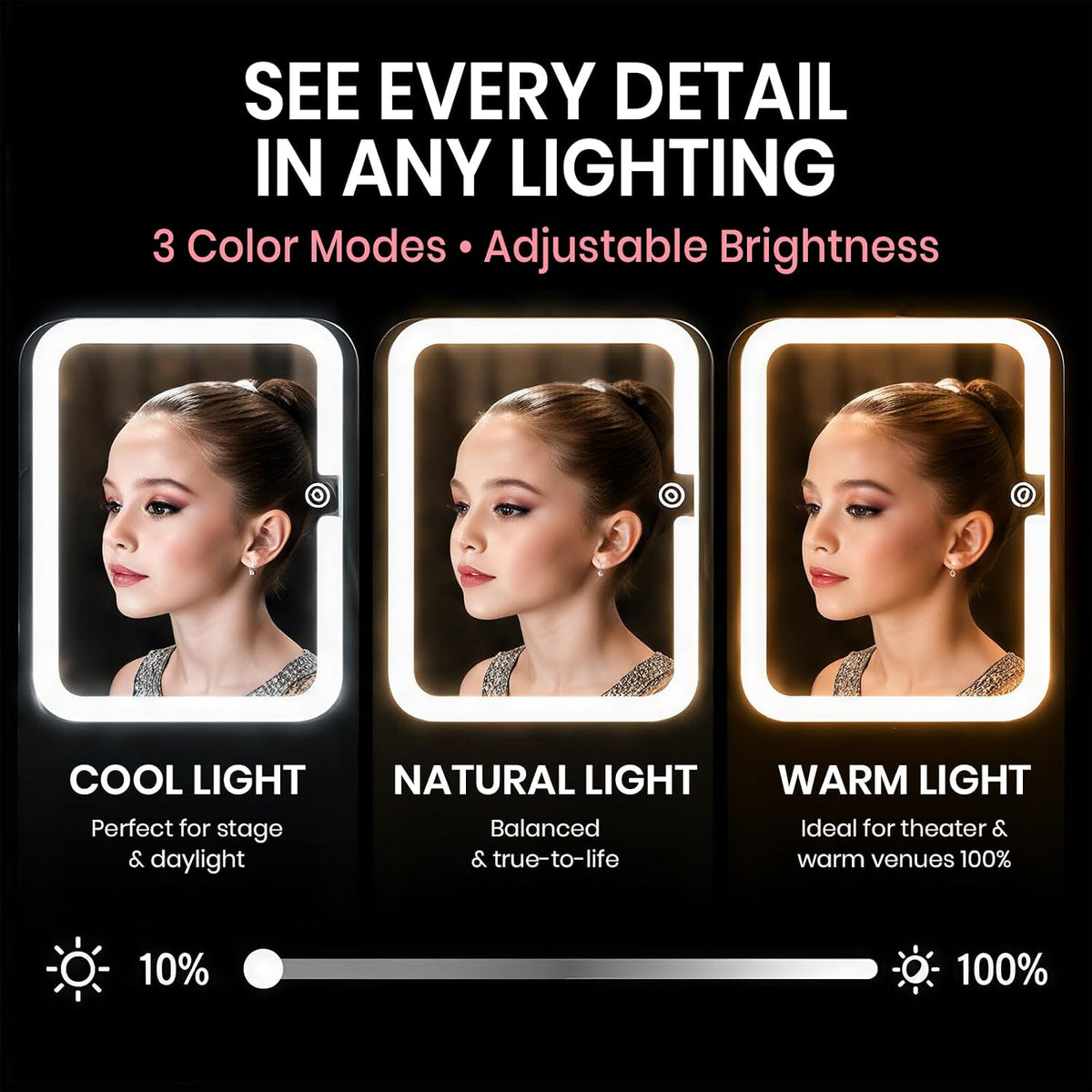 Makeup Bag with Detachable 4K LED Mirror, 3 Light Modes