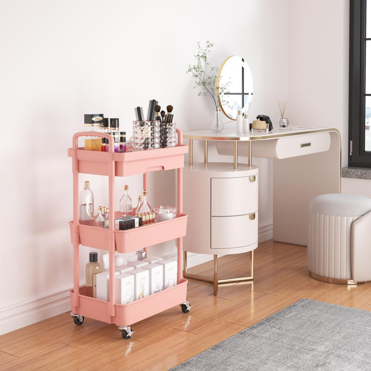3-Tier Utility Cart with Drawer & Wheels, Storage for Home,Office