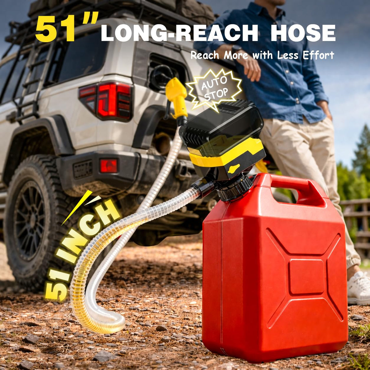 Keimi Cordless Electric Fuel Transfer Pump, Auto-Stop & Hand Trigger Nozzle