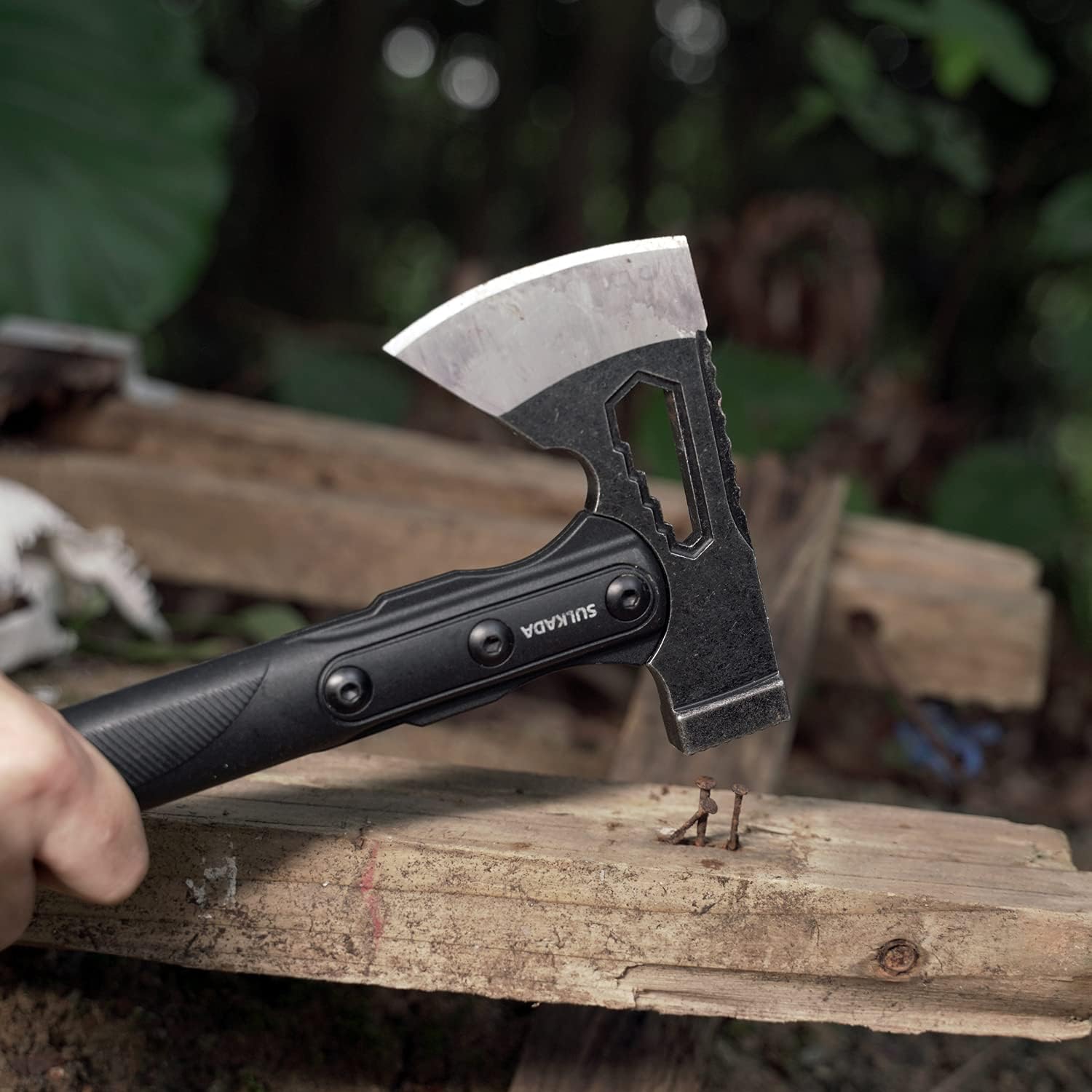 Camping Hatchet, 10.5 Inch Survival Axe,Stainless-Steel Blade,Fiberglass Shock Reduction Handle with Anti-Slip Grip