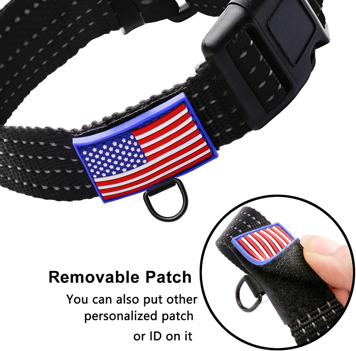 Martingale Collar for Dogs with Buckle-USA Flag,L, Black