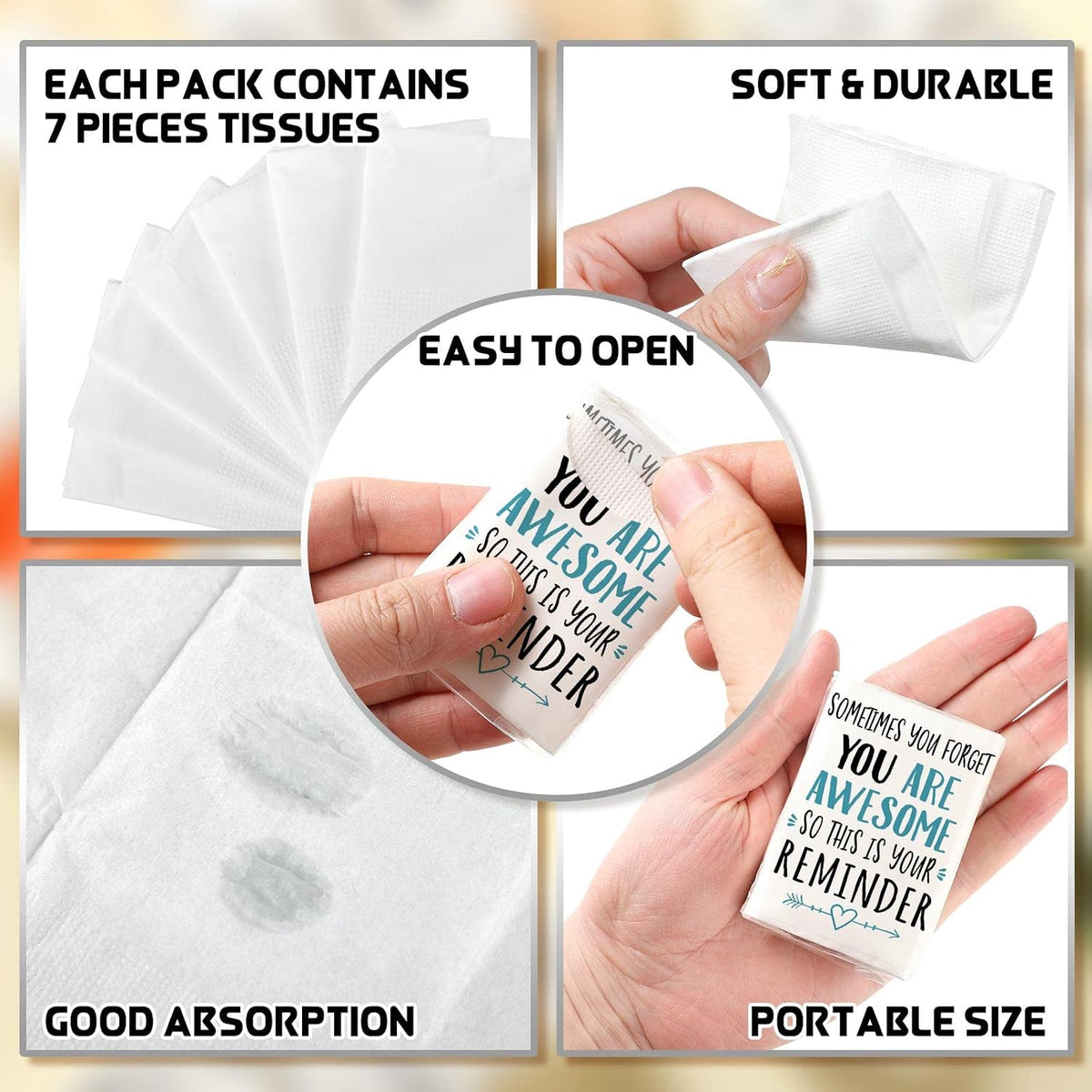 60 Pack Pocket Tissues Travel Packs Bulk, 3 Ply Individual