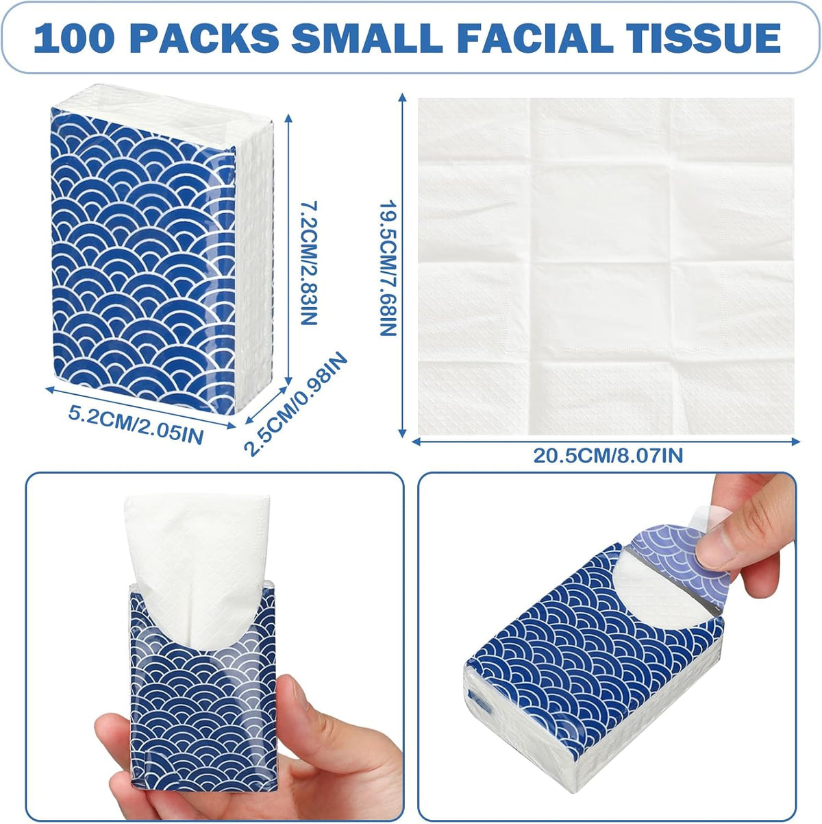 100 Pack Pocket Tissues Travel Bulk 1000 Sheet, Cool