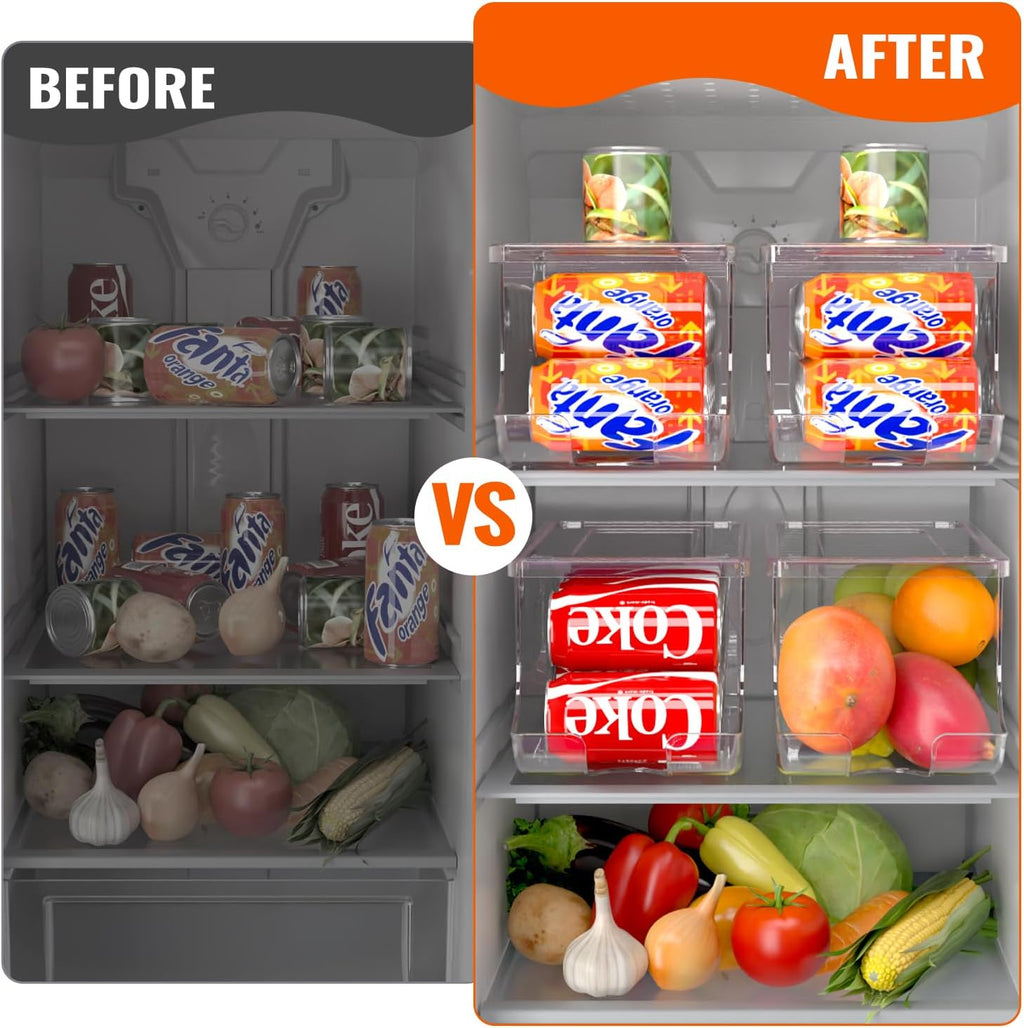 2 Pack Soda Can Organizer for Refrigerator, Stackable Canned Food Pop Cans Container Can Holder Dispenser with Lid