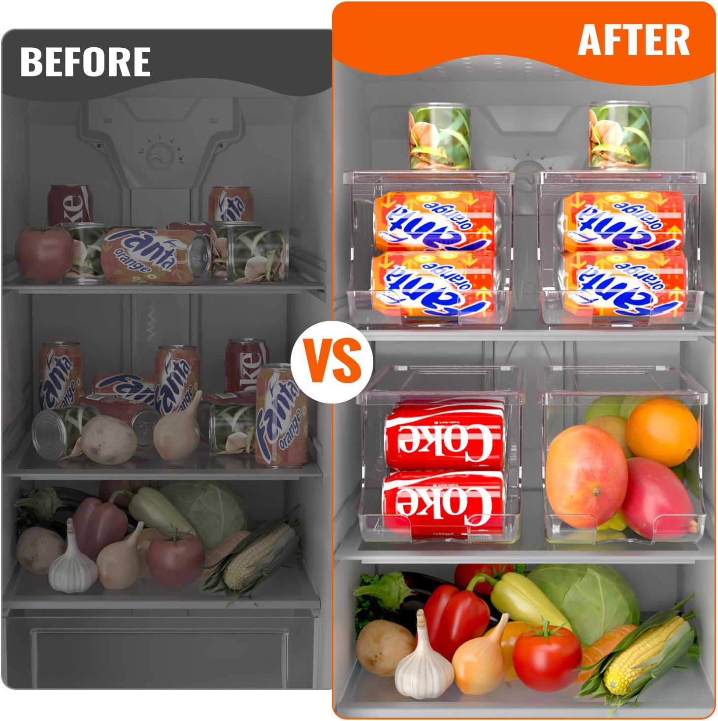 2 Pack Soda Can Organizer for Refrigerator, Stackable Canned Food Pop Cans Container Can Holder Dispenser with Lid