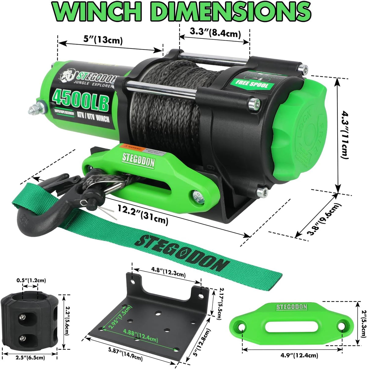 4500 Winch 12V Electric ATV/UTV Winch with Synthetic Rope,2pcs Wireless Remote and Winch Stopper for Towing Jeep