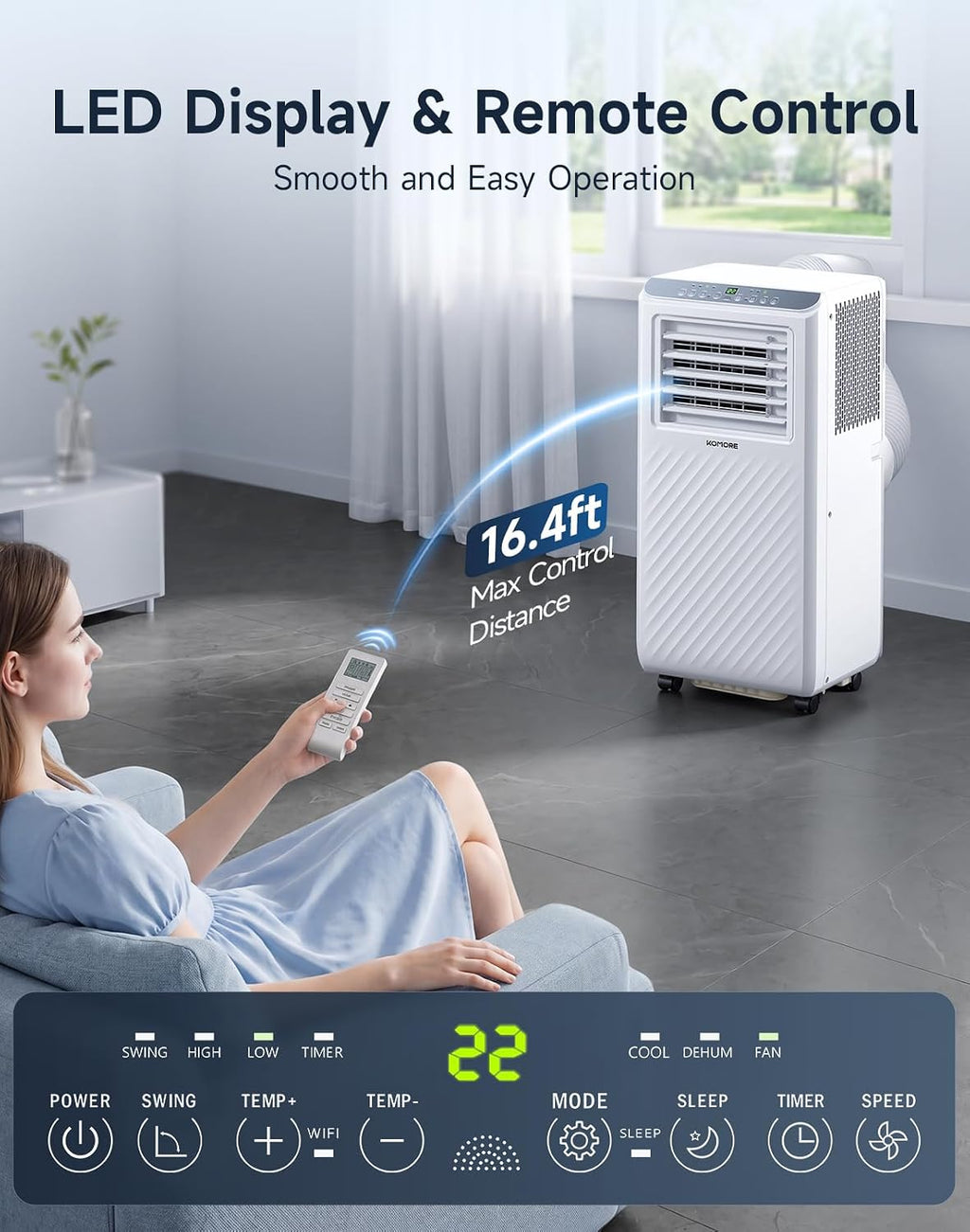 Portable Air Conditioner,10000 BTU up to 450 Sq.Ft 4-in-1 Smart Quiet WiFi | Floor Standing AC Unit for Bedroom