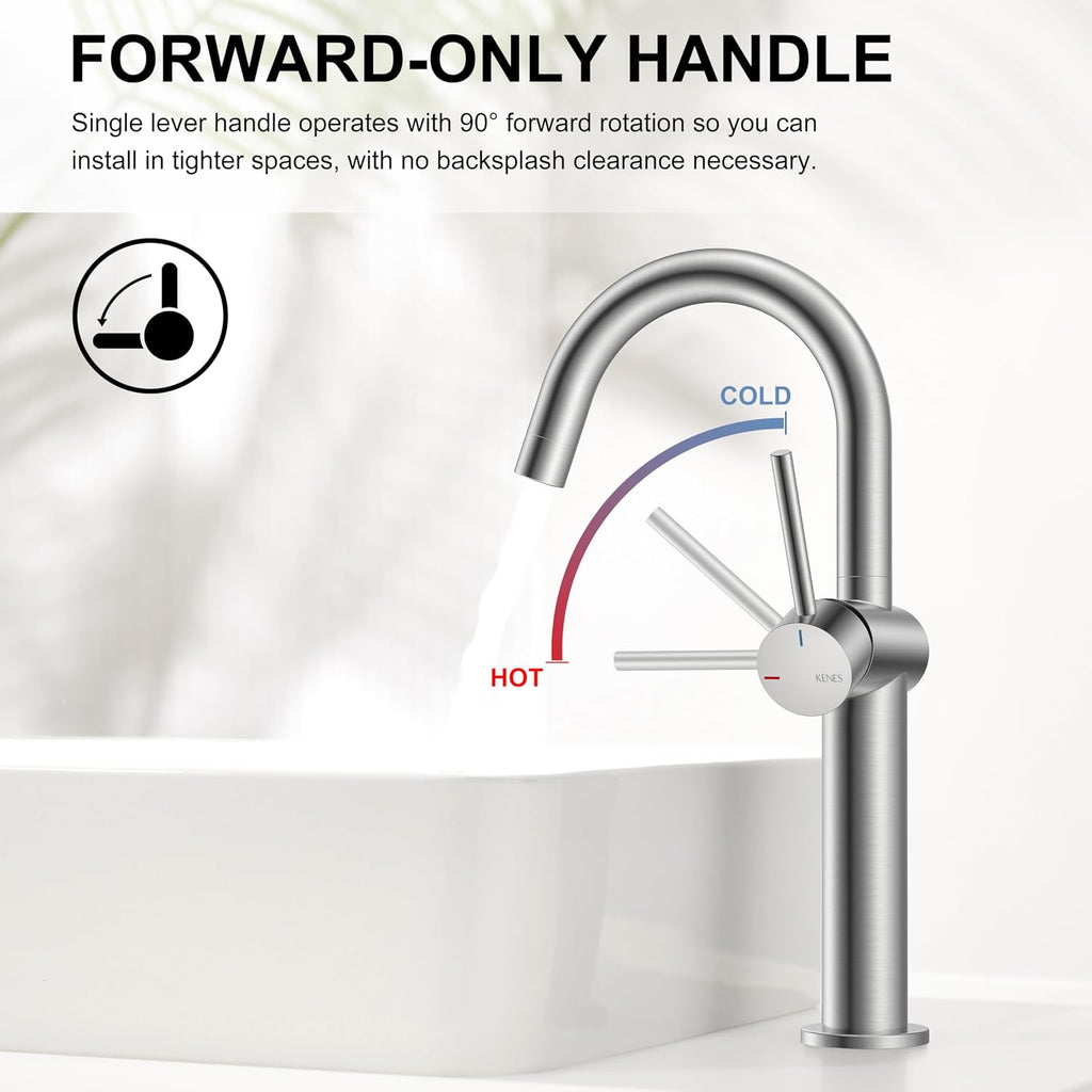 Brushed Nickel Vessel Sink Faucet Single Handle, Tall Bathroom Faucet
