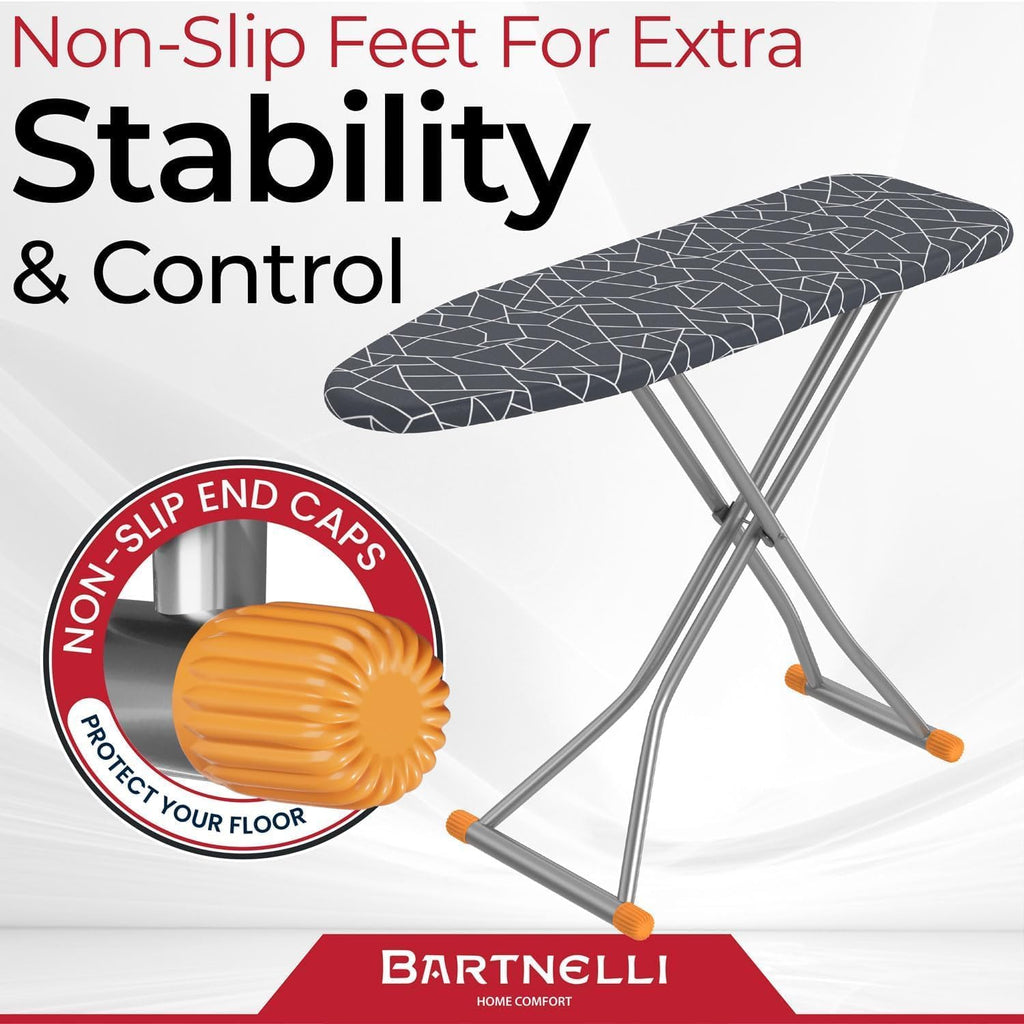 Compact Ironing Board, 13x43 Space-Saving Steel Foldable Iron Board, 4 Layer Cotton Cover, Adjustable Height, Bonus
