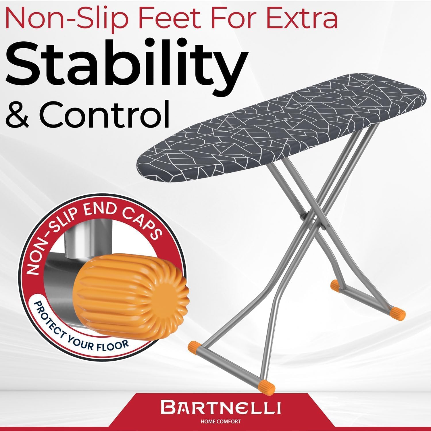 Compact Ironing Board, 13x43 Space-Saving Steel Foldable Iron Board, 4 Layer Cotton Cover, Adjustable Height, Bonus