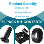 M6 Cage Nuts and Rack Screws Kit, 50-Pack, Rack Mount Cage Nuts