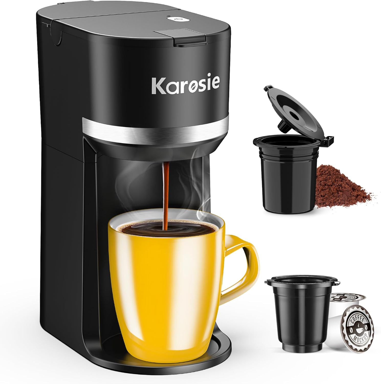 Single Serve Coffee Maker for Coffee Pods and Grounds, Fast Brew, 6-12 oz Brew Sizes Single Cup Coffee Maker Fits