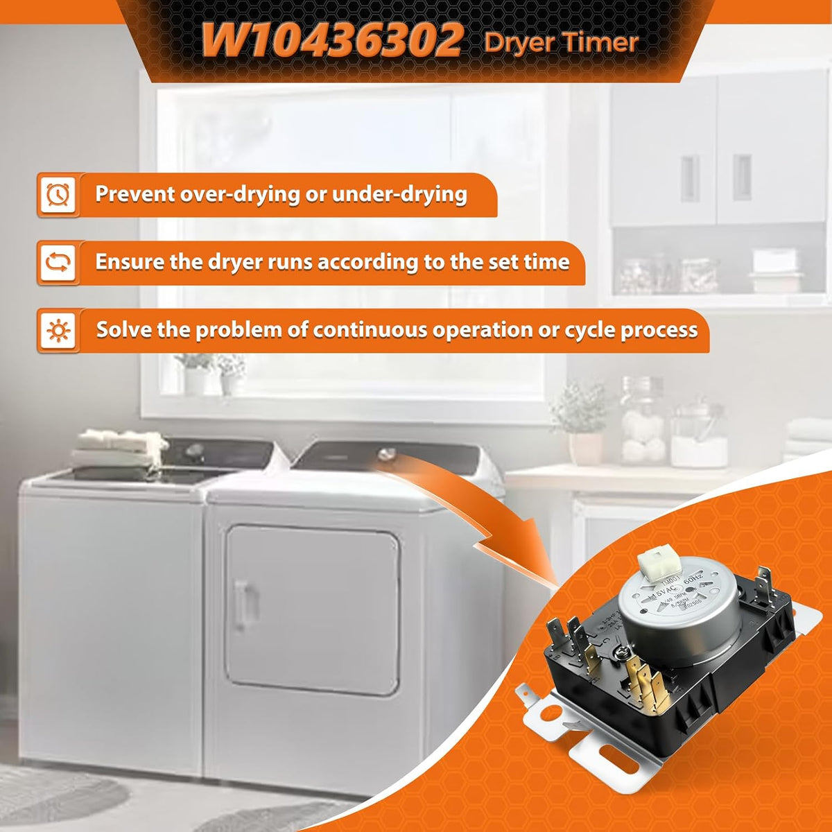 W10436302 Dryer Timer Compatible with Whirlpool Kenmore Amana Maytag, Replacement Part WPW10436302 4446791 AP6021392 PS11754716 EAP11754716