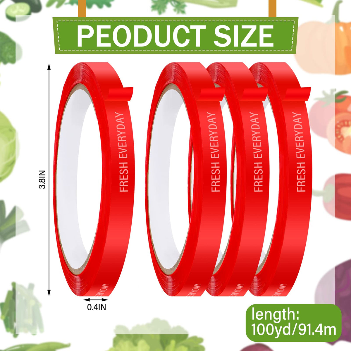 12 Pack Bag Sealer Tape 3/8 Inch Plastic Sealing Tape,100yd,Red
