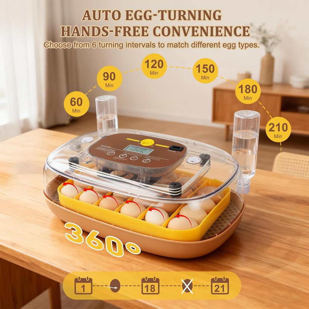 Gen III - 24 Egg Automatic Incubator, Stage-Based Adaptive Humidity with Auto-Refill, Stable Temp Control, Flexible