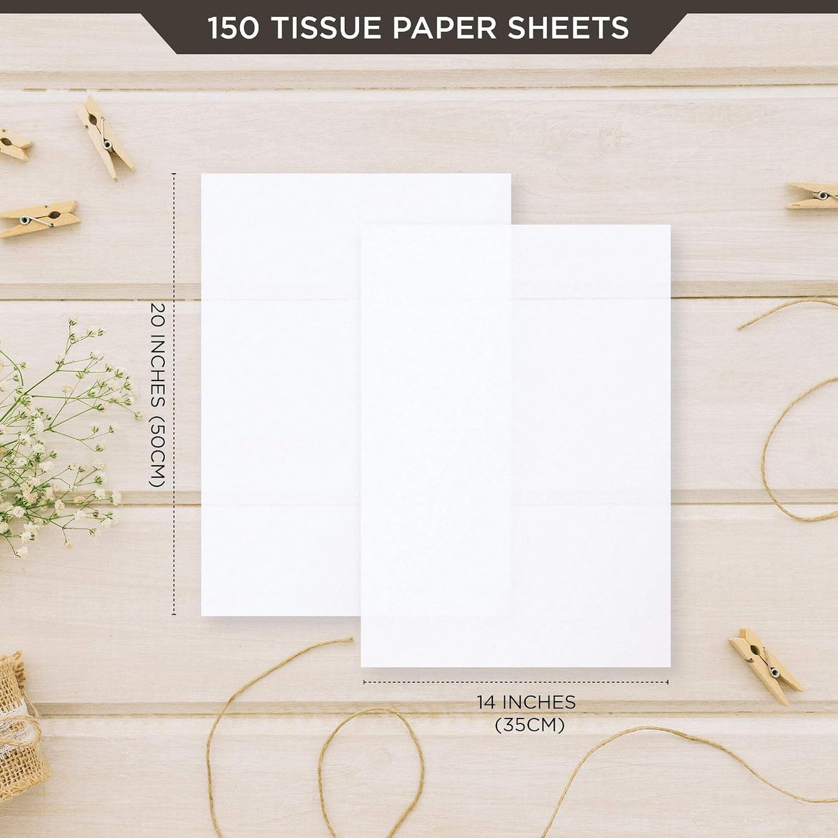 150 Sheets White Tissue Paper for Gift Bags 14x20 Wrapping Paper