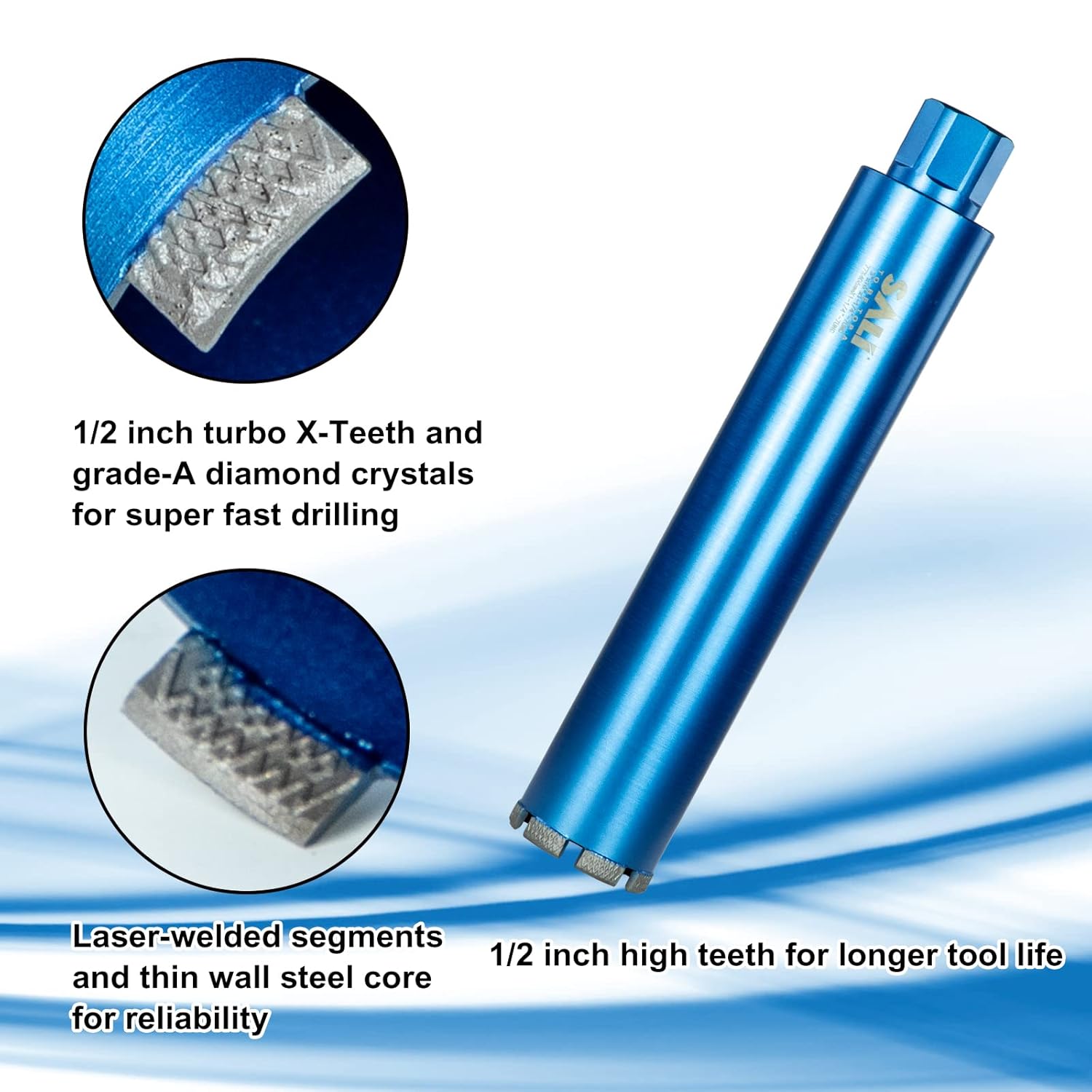 Wet Diamond Core Drill Bits 3"/77mm Diameter, 15"/380mm Drilling Depth Concrete Core Drill Bit, 1-1/4-7" Thread Core