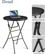 32" Round Folding Table, Plastic Bar Height Tables for Parties, Black