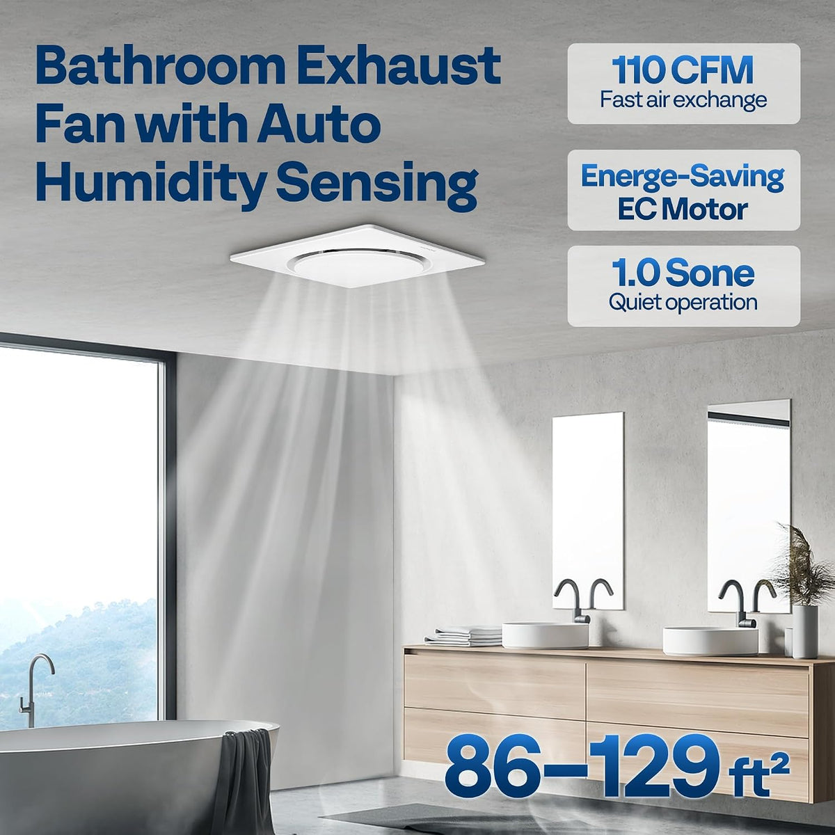 VIVOHOME Bathroom Exhaust Fan with Humidity Sensor 110CFM, Auto On/Off
