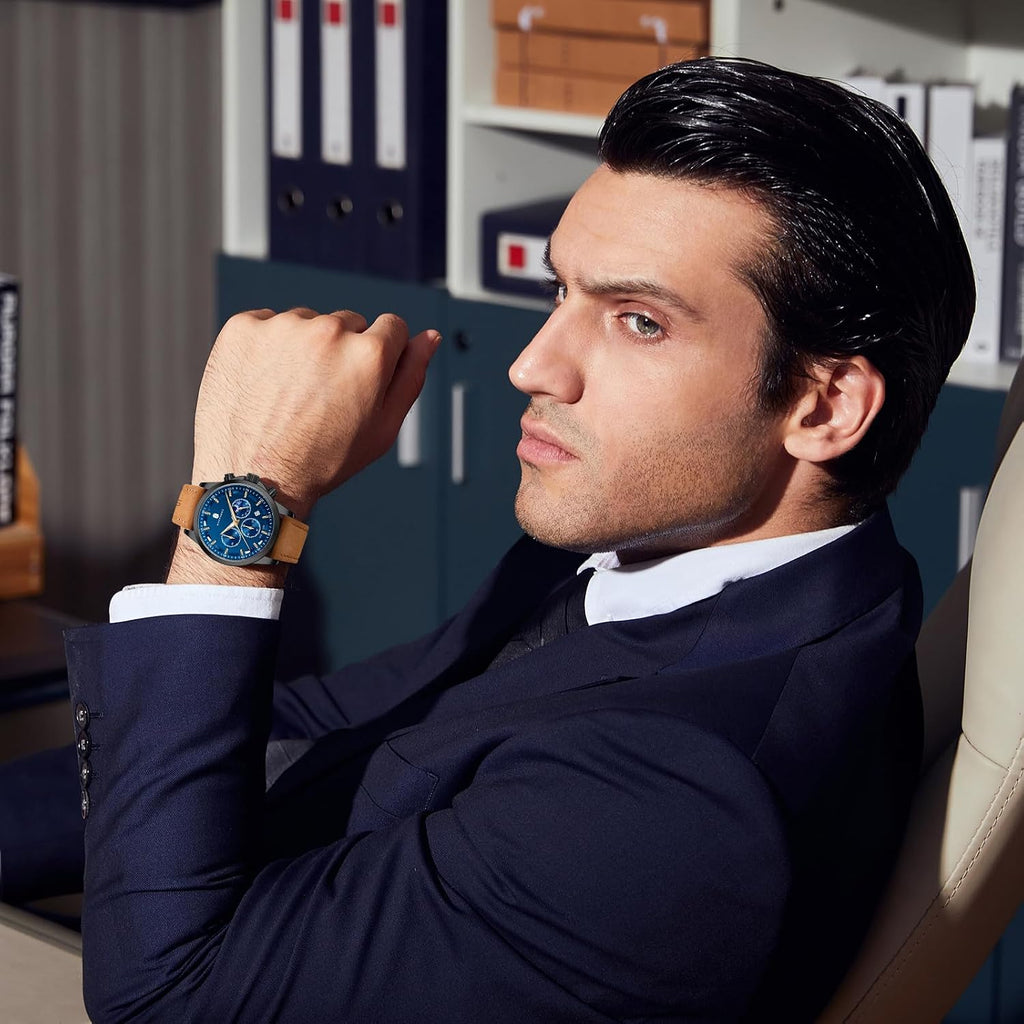 Chronograph Watches for Men, Original Business Casual Stainless Steel Analog Watch 50M Waterproof Luminous Watches