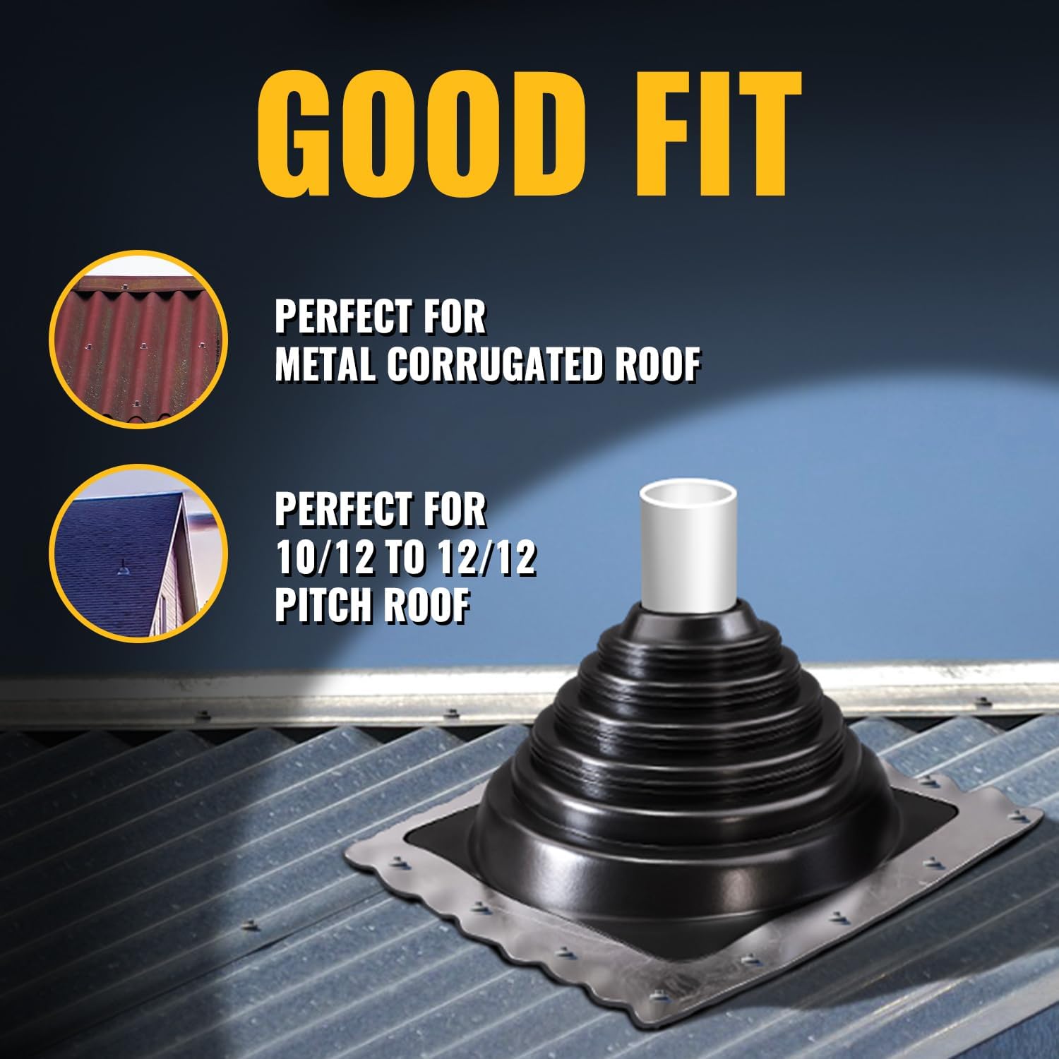 #3 Metal Roof Pipe Flashing, Silicone Roof Vent Boot, Black, 1-Pack