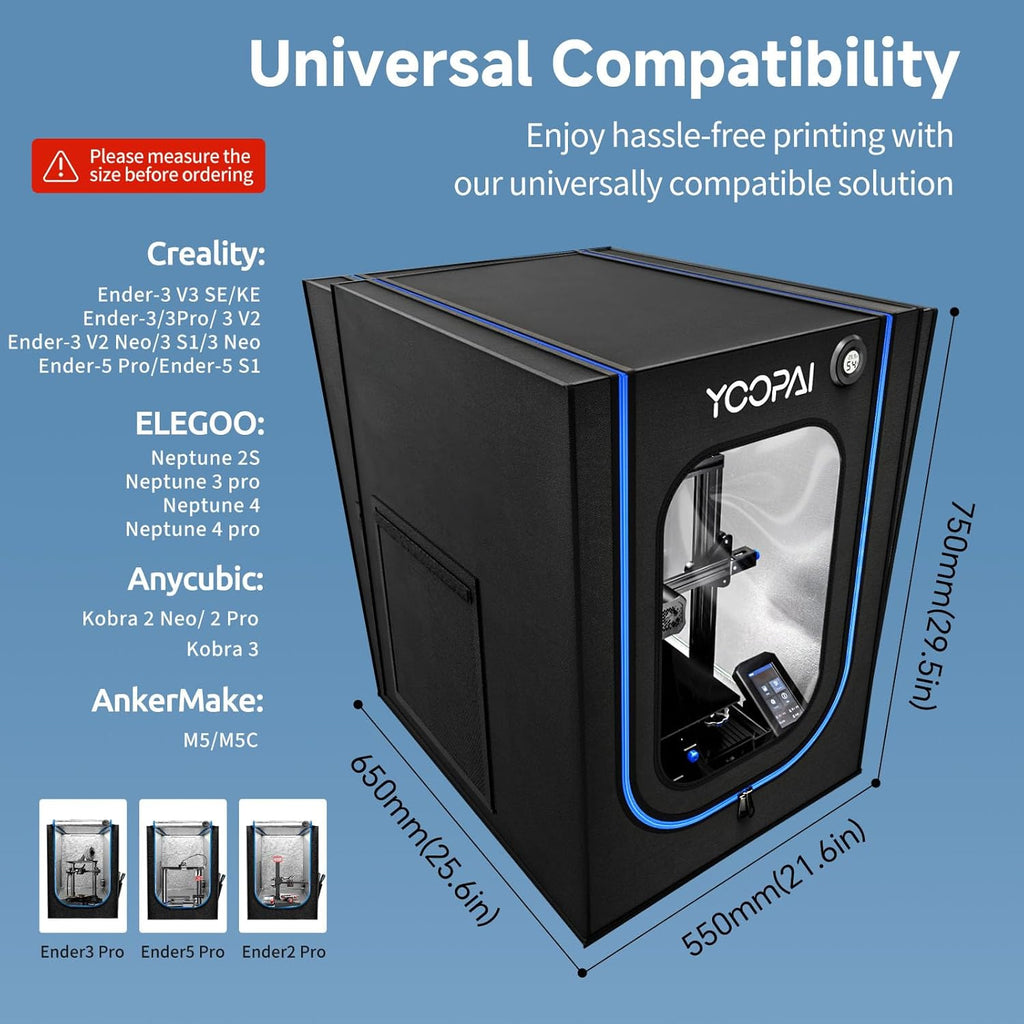 3D Printer Enclosure for Creality Ender 3 with Ventilation Kit & LED | Fireproof, dustproof 21.6"W × 25.6"D × 29.5"H