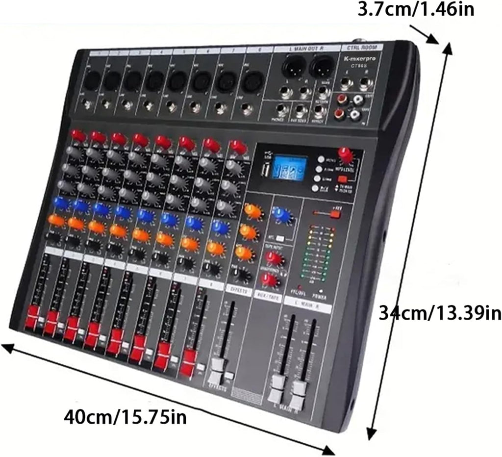 8 Channel Professional Audio Mixer Console Sound Board with 48V Phantom Power,USB Audio Interface for Live