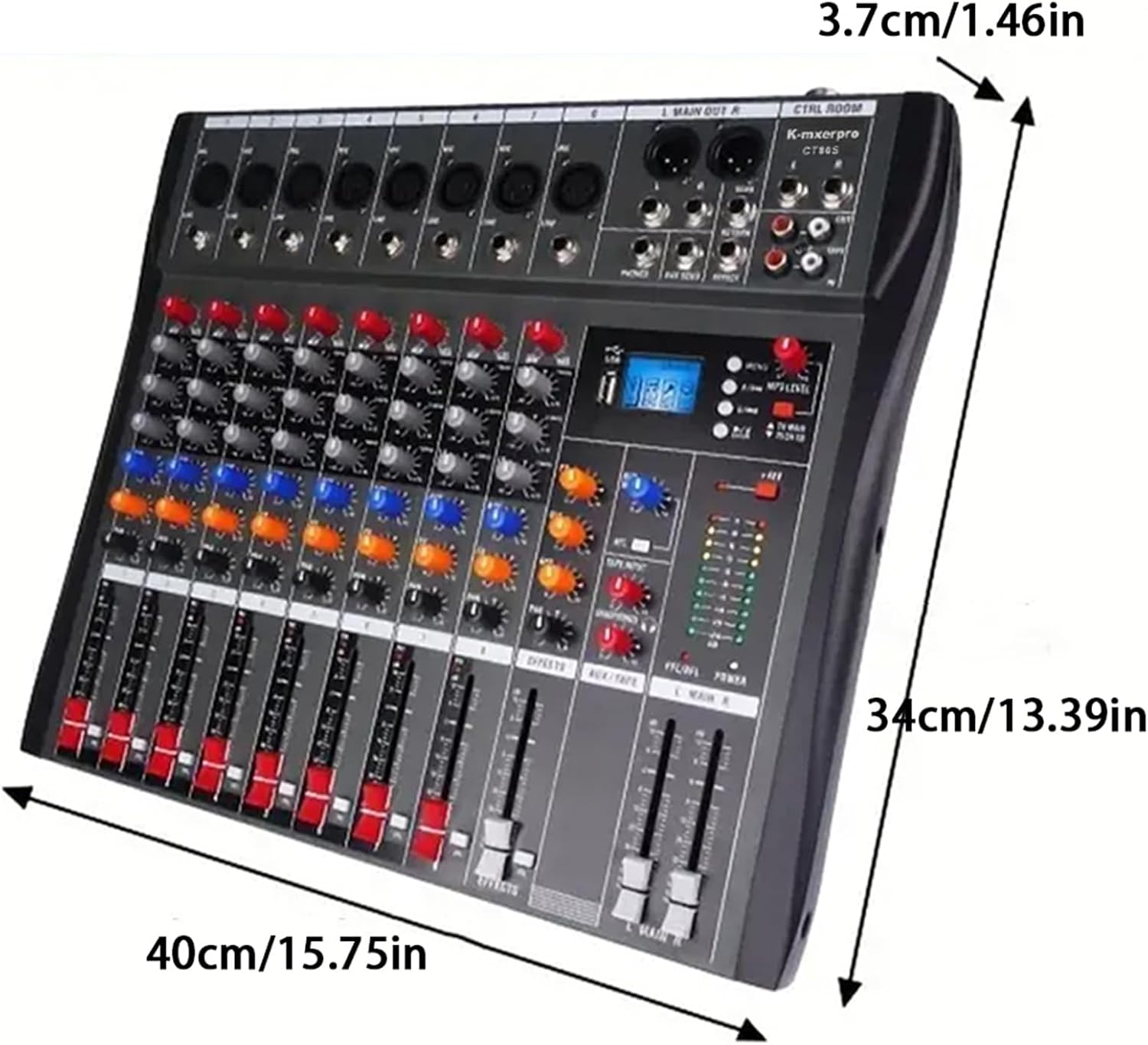 8 Channel Professional Audio Mixer Console Sound Board with 48V Phantom Power,USB Audio Interface for Live