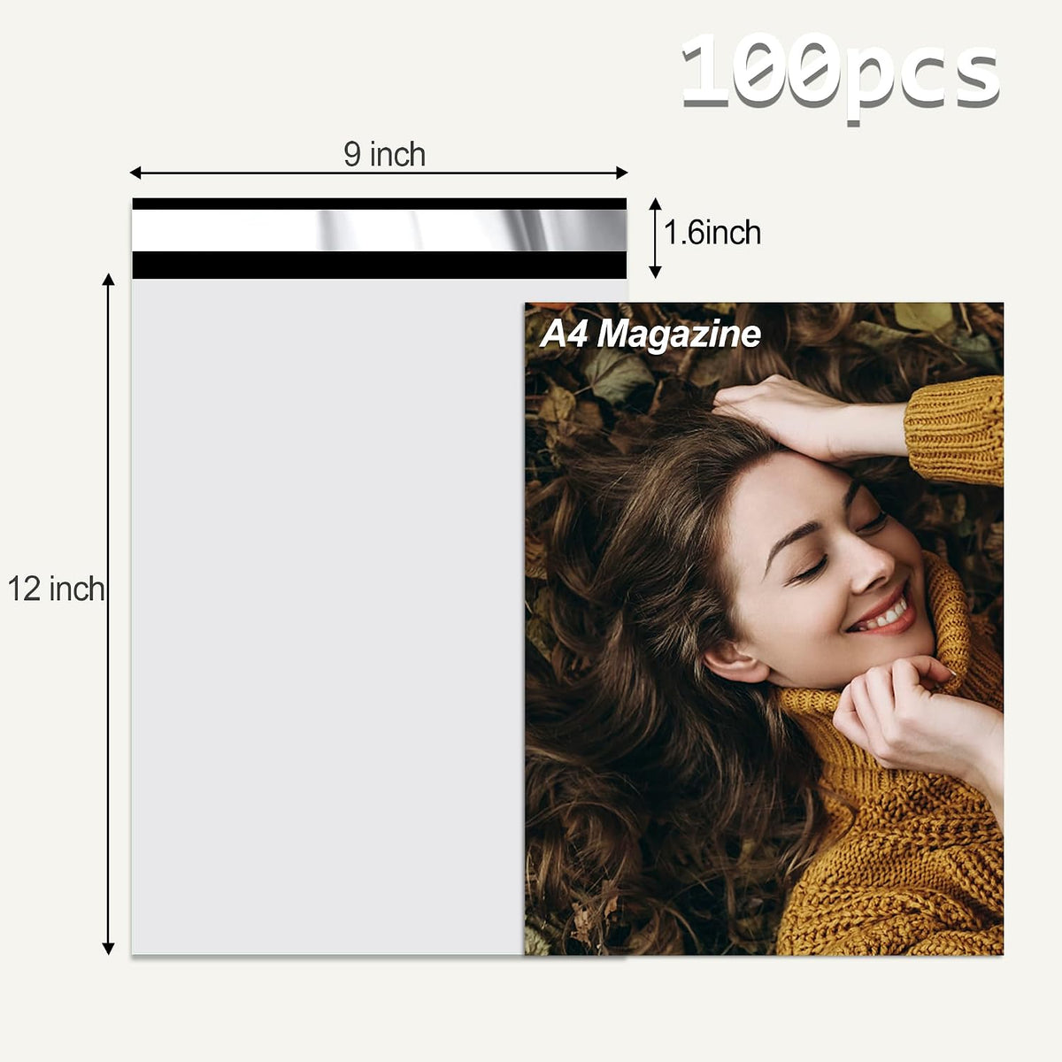 Poly Mailer 9x12 Inch 100Pcs, Shipping Bags for Clothing, White
