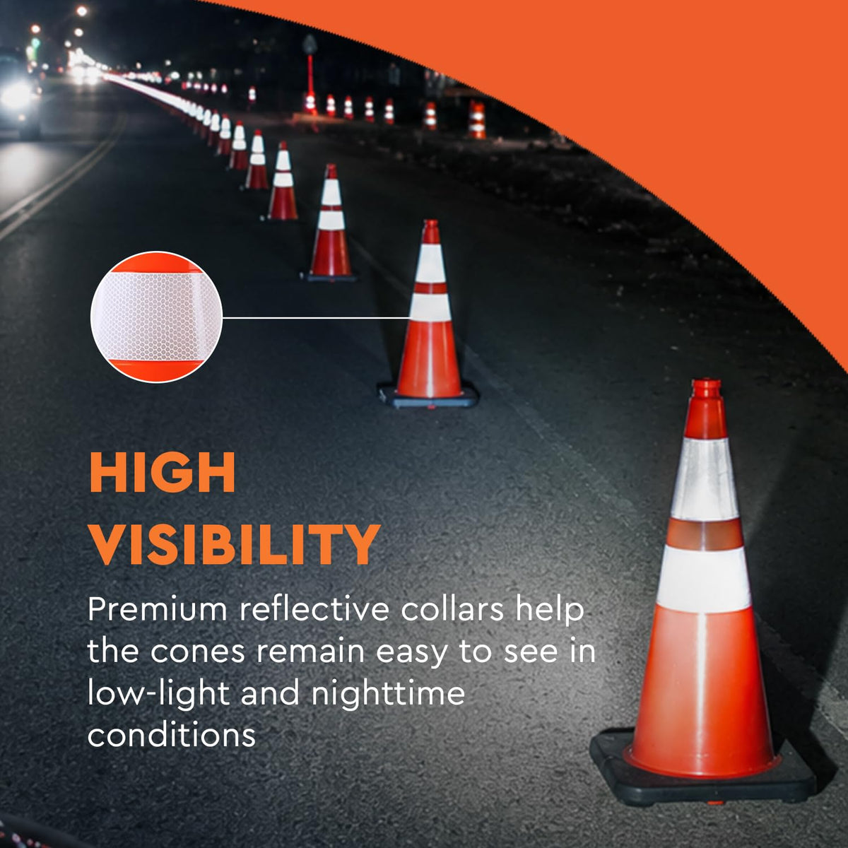 Heavy-Duty Safety Cones, 28-Inch – Set of 8 Weighted, Flexible PVC Cones with Reflective Strips for Parking