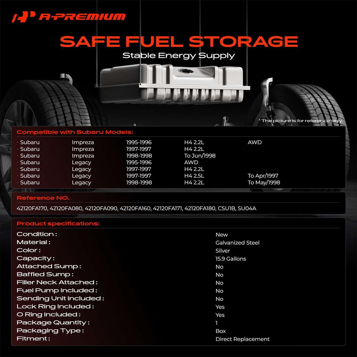 A-Premium Fuel Tank with Lock Ring & O-Ring Compatible with Subaru