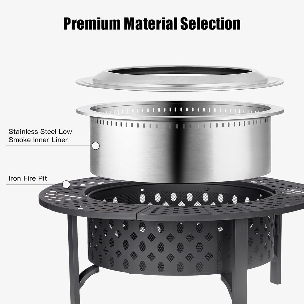 47 Inch Smokeless Fire Pit with 2 Grills,Large Firepits for Outside