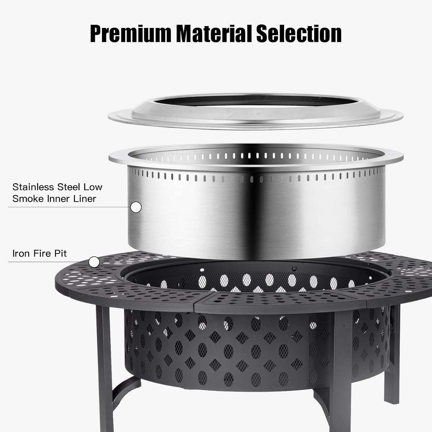 47 Inch Smokeless Fire Pit with 2 Grills,Large Firepits for Outside