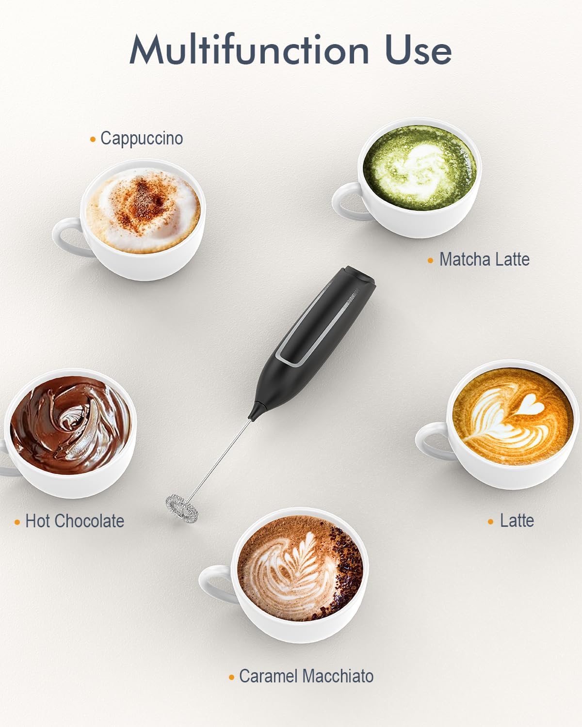 Milk Frother Handheld Battery, Electric Foam Maker Frother Wand, Drink Mixer with Stainless Steel Whisk for Coffee