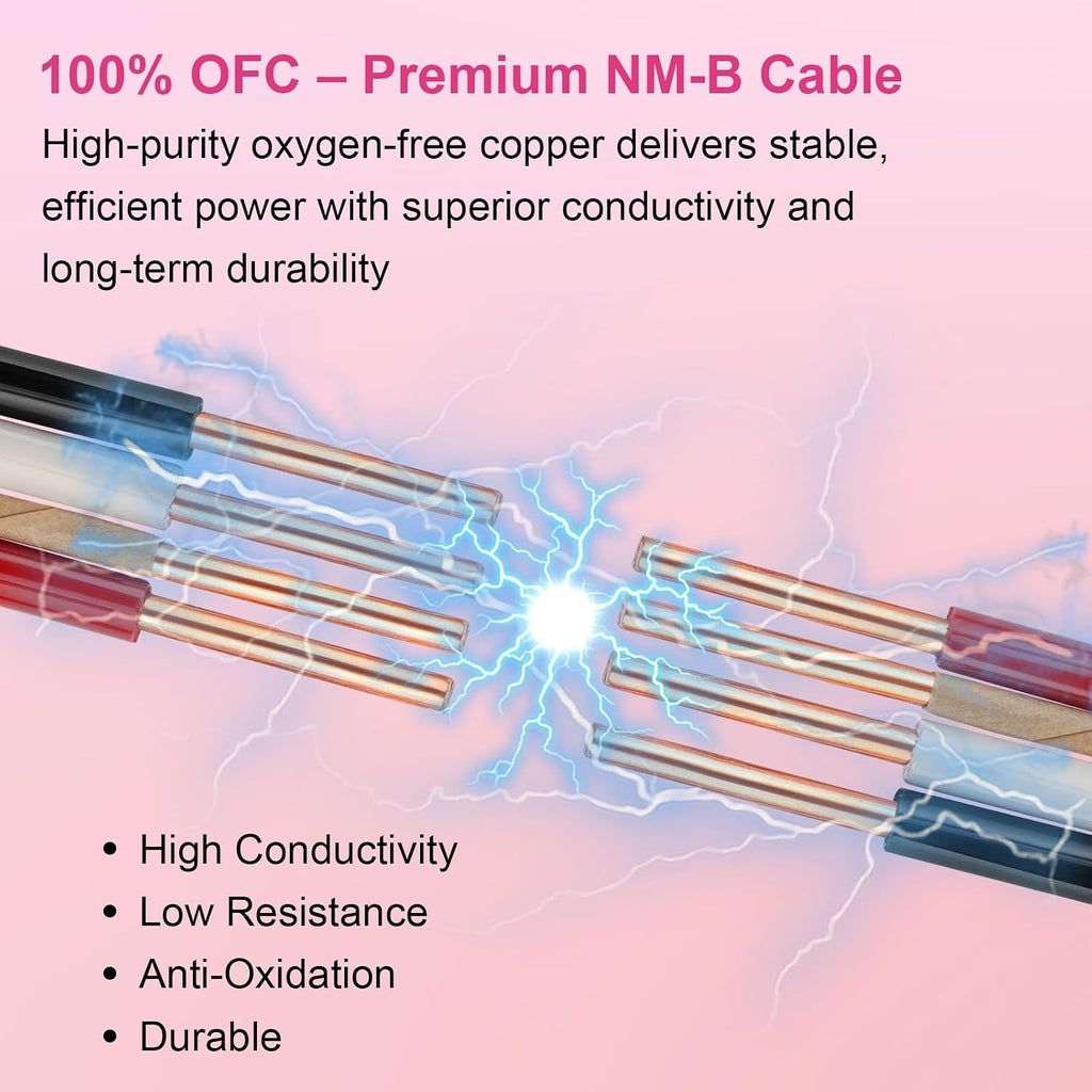 10/3 NM-B with Ground, Solid Indoor Electrical Wire, 25 FT, Pink