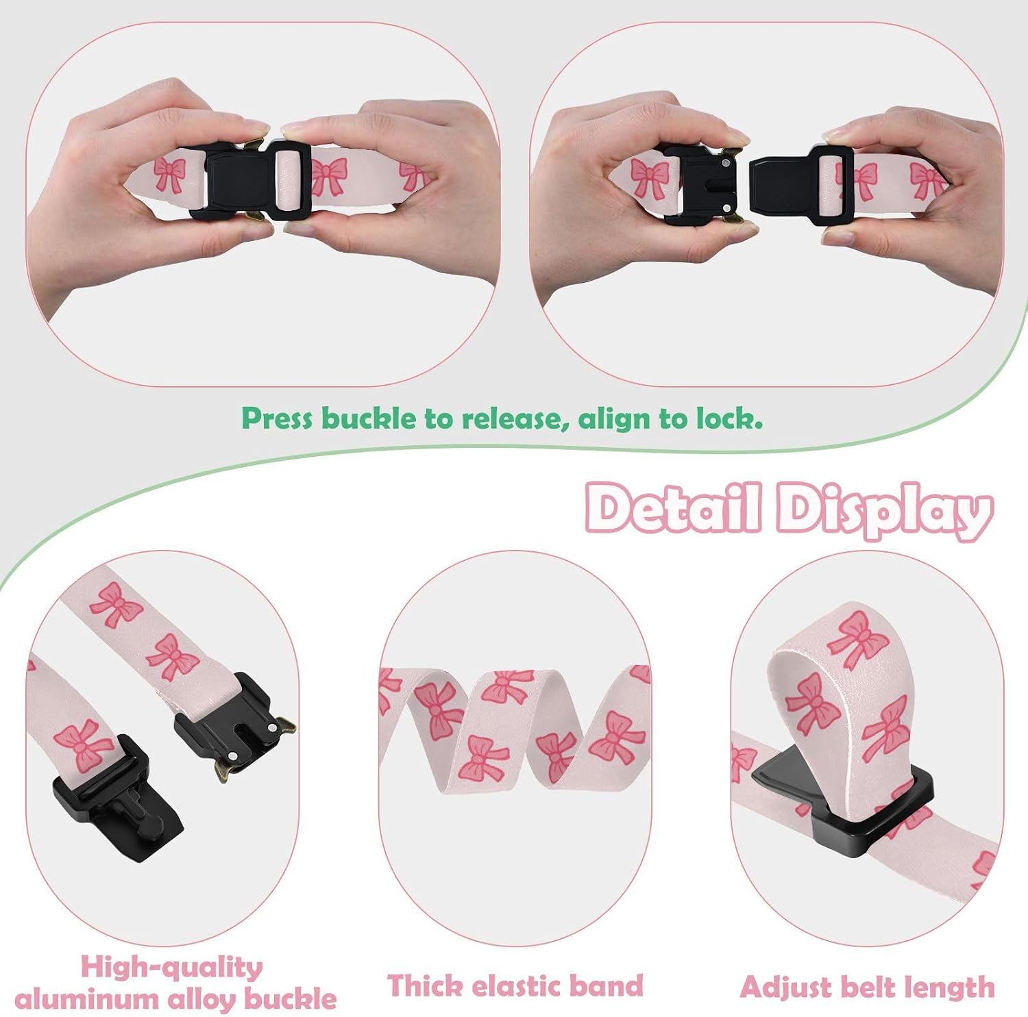 Bow Tie Adjustable Kids Elastic Belts, Girls Boys Stretch Waist Belt with Aluminum Alloy Buckle
