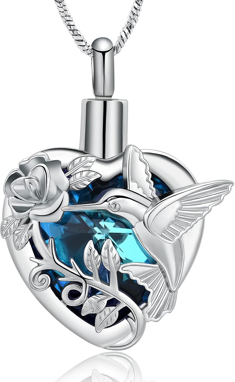 Hummingbird Cremation Jewelry Crystal Heart Urn Ashes Necklace for Women Men Memorial Keepsake Necklace of Loved One
