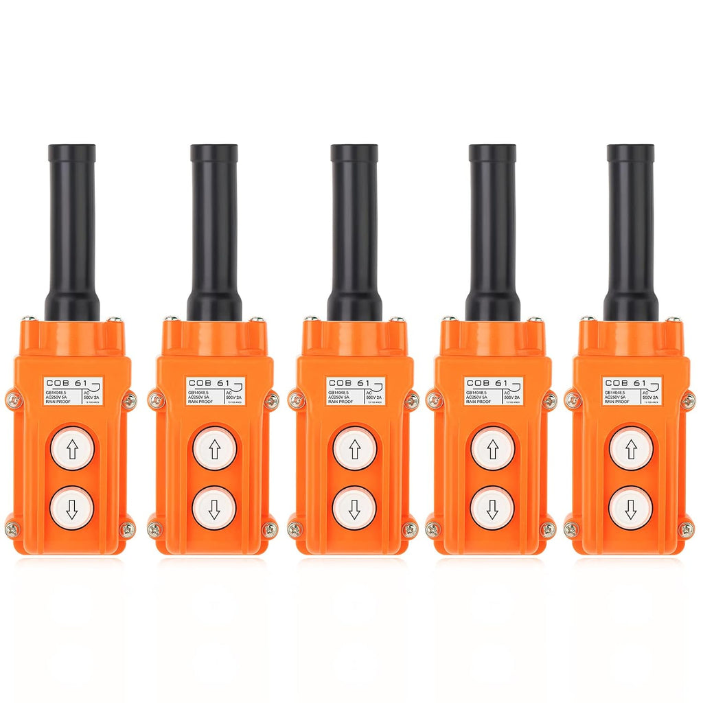 5Pcs Rainproof Crane Push Button Switch, COB61-UP-DOWN Crane Pendant Control Station Push Button Switch with Rubber Cable Barrel